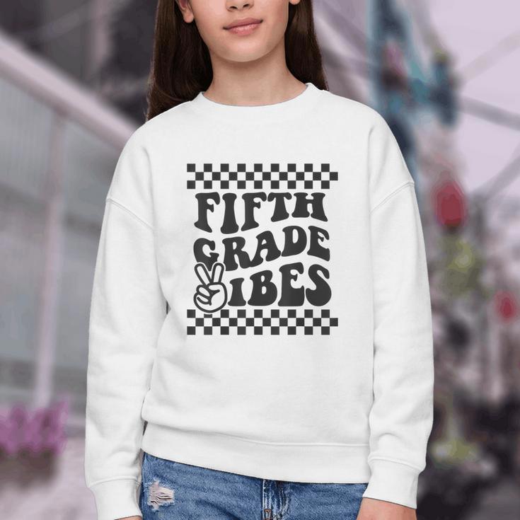 1st Day Of 5th Grade Vibes Retro Girls Back To School Boys Youth Crewneck Sweatshirt