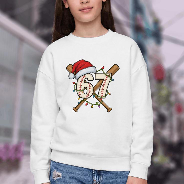 67 Baseball Xmas Lights Santa Hat Holiday Youth Crewneck Sweatshirt 67 Baseball Xmas Lights Santa Hat Holiday Youth Crewneck Sweatshirt