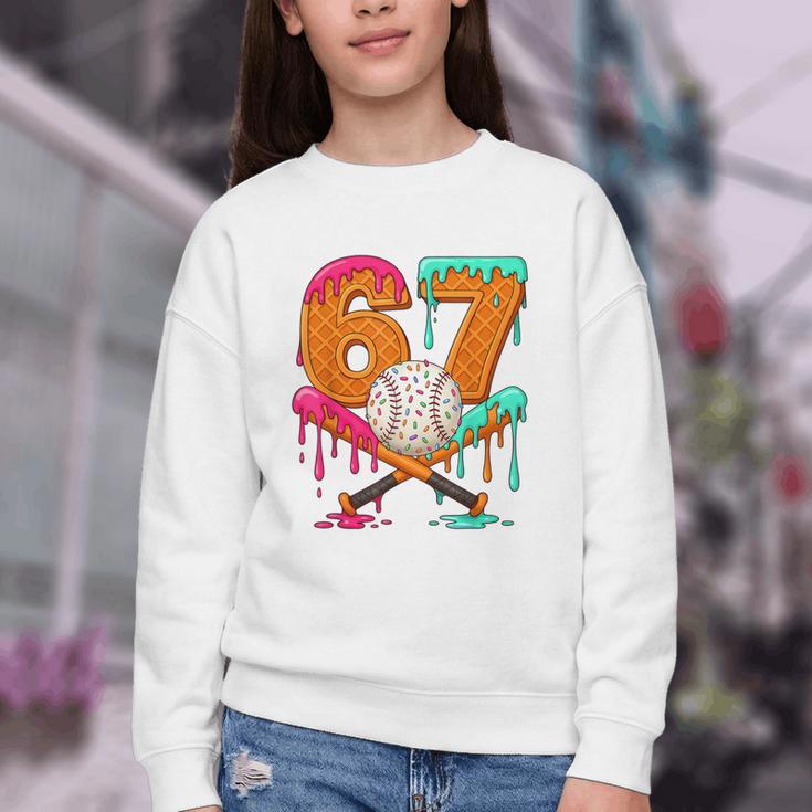 67 Ice Cream Drip Baseball Number 67 Player 67th Birthday Youth Crewneck Sweatshirt 67 Ice Cream Drip Baseball Number 67 Player 67th Birthday Youth Crewneck Sweatshirt