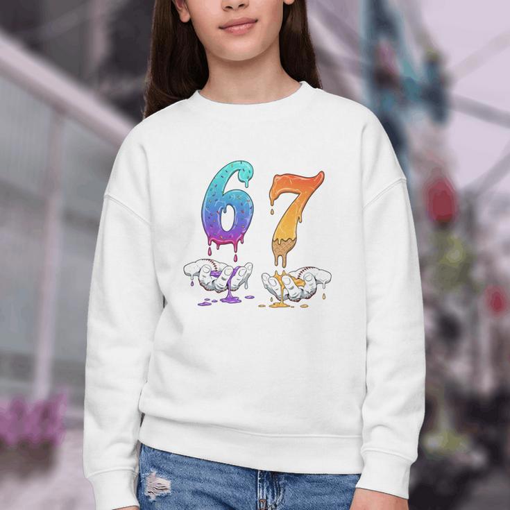 67 Meme Baseball Kids Girls Humor Number 6 7 Youth Crewneck Sweatshirt 67 Meme Baseball Kids Girls Humor Number 6 7 Youth Crewneck Sweatshirt
