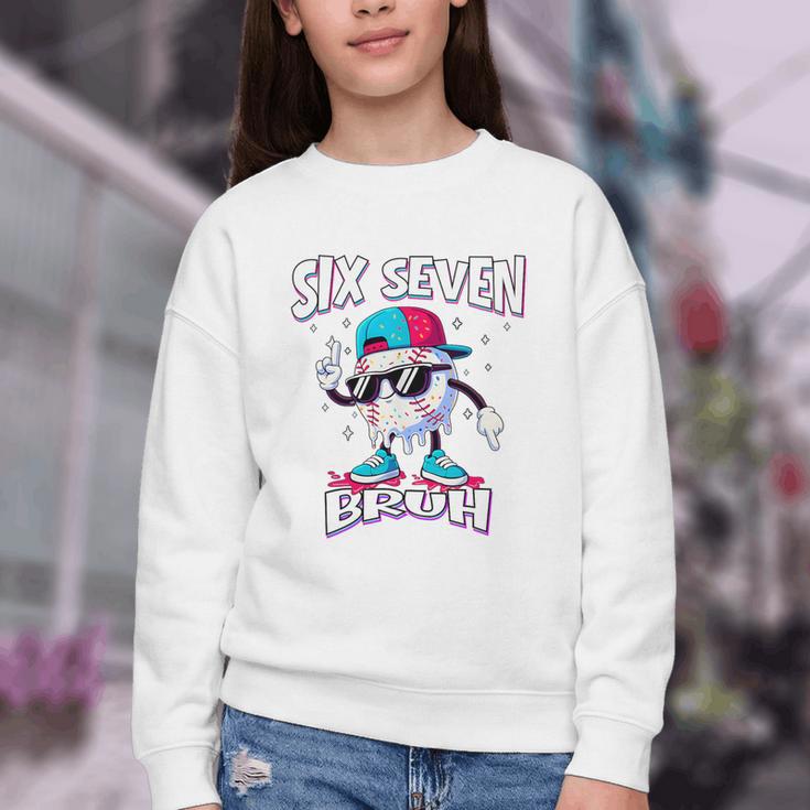 67 Meme Six Seven Baseball Ice Cream Drip Girls Boys Premium Tri-Blend Youth Crewneck Sweatshirt
