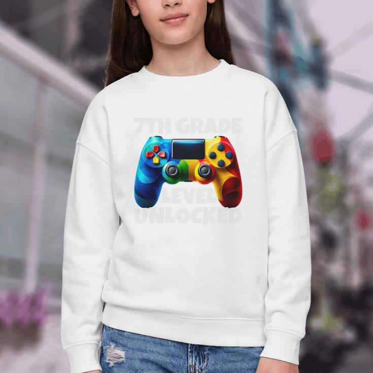7th Grade Level Unlocked Back To School Gamer Boys Girls Youth Crewneck Sweatshirt