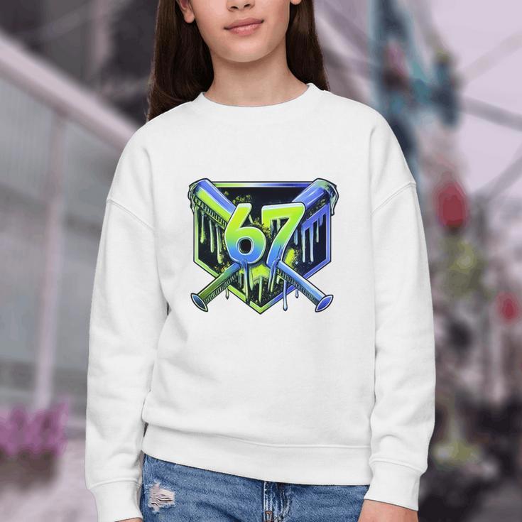 Awesome 67 Baseball Drip Effect Baseball 6-7 Meme Graphic Premium Tri-Blend Youth Crewneck Sweatshirt