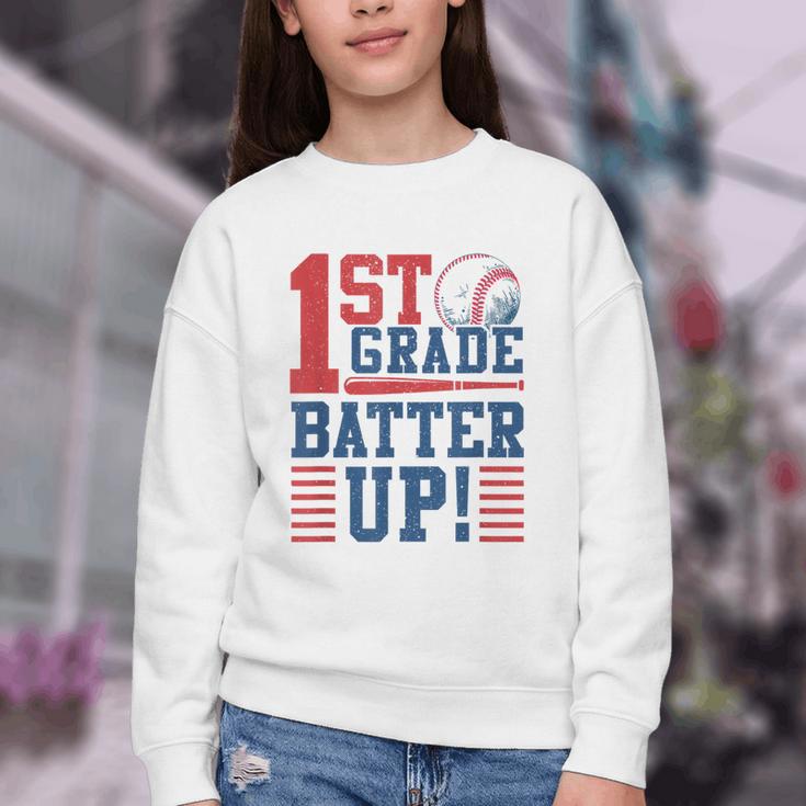 Baseball 1st Grade Back To School 1st Grade Batter Up Youth Crewneck Sweatshirt Baseball 1st Grade Back To School 1st Grade Batter Up Youth Crewneck Sweatshirt