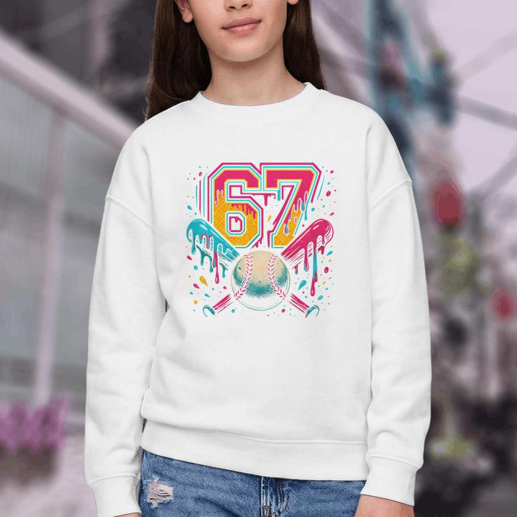 Baseball Drip 6 7 Number 67 Six Seven Meme Boys Kids Youth Crewneck Sweatshirt Baseball Drip 6 7 Number 67 Six Seven Meme Boys Kids Youth Crewneck Sweatshirt