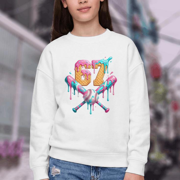 Baseball Drip 67 Six Seven Number 67 Player 67th Birthday Youth Crewneck Sweatshirt Baseball Drip 67 Six Seven Number 67 Player 67th Birthday Youth Crewneck Sweatshirt