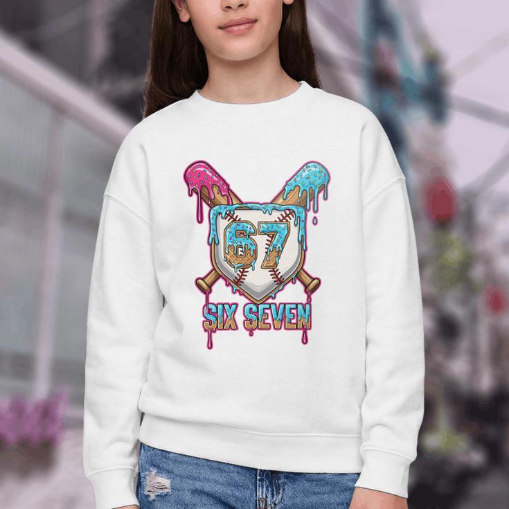 Baseball Drip Number 67 Player 6-7 Six Seven Meme Gen Alpha Youth Crewneck Sweatshirt Baseball Drip Number 67 Player 6-7 Six Seven Meme Gen Alpha Youth Crewneck Sweatshirt