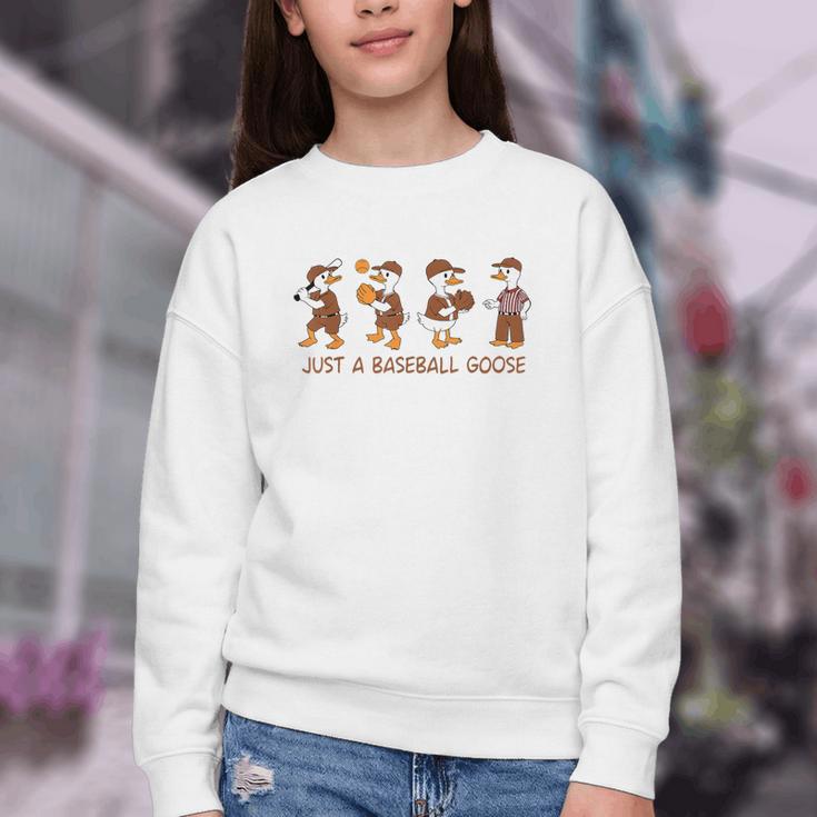 Baseball Goose Baseball Silly Goose Game Day Sports Youth Crewneck Sweatshirt