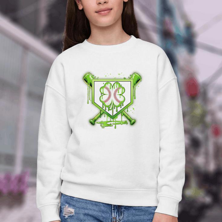 Baseball Icecream St Patrick's Day Lucky Charm Shamrock Drip Youth Crewneck Sweatshirt Baseball Icecream St Patrick's Day Lucky Charm Shamrock Drip Youth Crewneck Sweatshirt