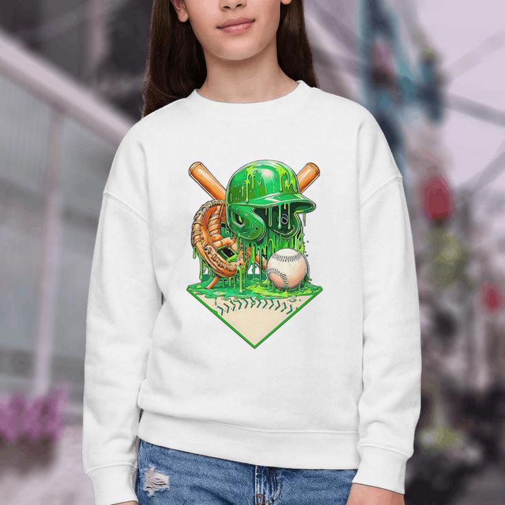 Baseball Life Style Ice Cream Drip Green Premium Tri-Blend Youth Crewneck Sweatshirt