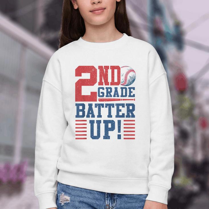 Baseball Second Grade Back To School 2nd Grade Batter Up Youth Crewneck Sweatshirt