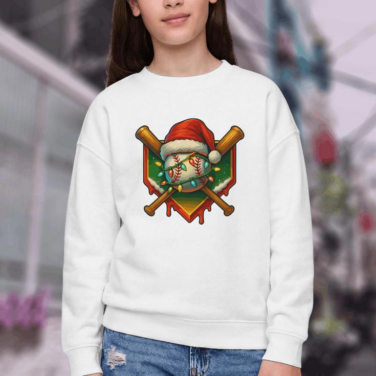Baseball Xmas Christmas Baseball Ice Cream Drip Boys Youth Crewneck Sweatshirt