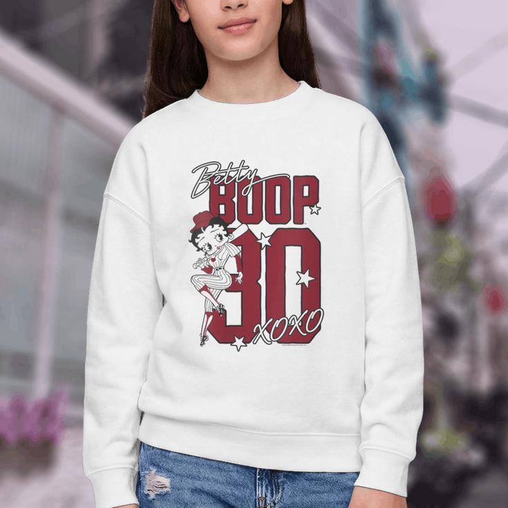 Betty Boop Baseball Logo Jersey With Stars Cute Cartoon Youth Crewneck Sweatshirt Betty Boop Baseball Logo Jersey With Stars Cute Cartoon Youth Crewneck Sweatshirt