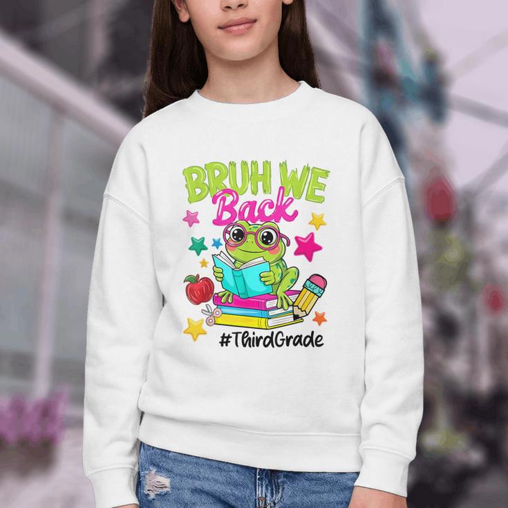 Bruh We Back Third Grade Cute Frog Back To School Youth Crewneck Sweatshirt Bruh We Back Third Grade Cute Frog Back To School Youth Crewneck Sweatshirt