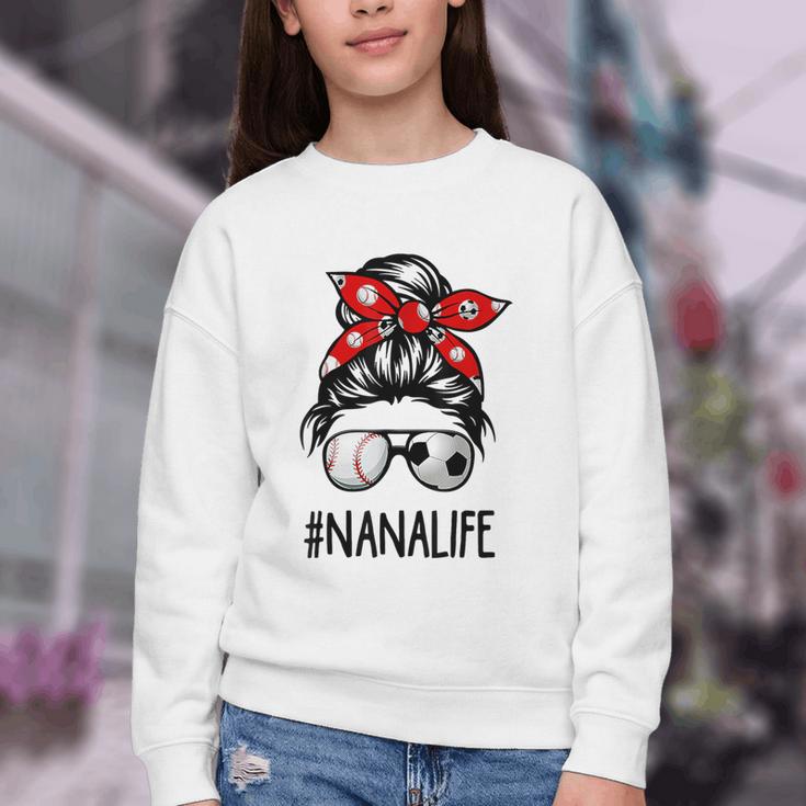 Classy Nana Life Soccer Messy Bun Baseball Mother's Day Youth Crewneck Sweatshirt Classy Nana Life Soccer Messy Bun Baseball Mother's Day Youth Crewneck Sweatshirt