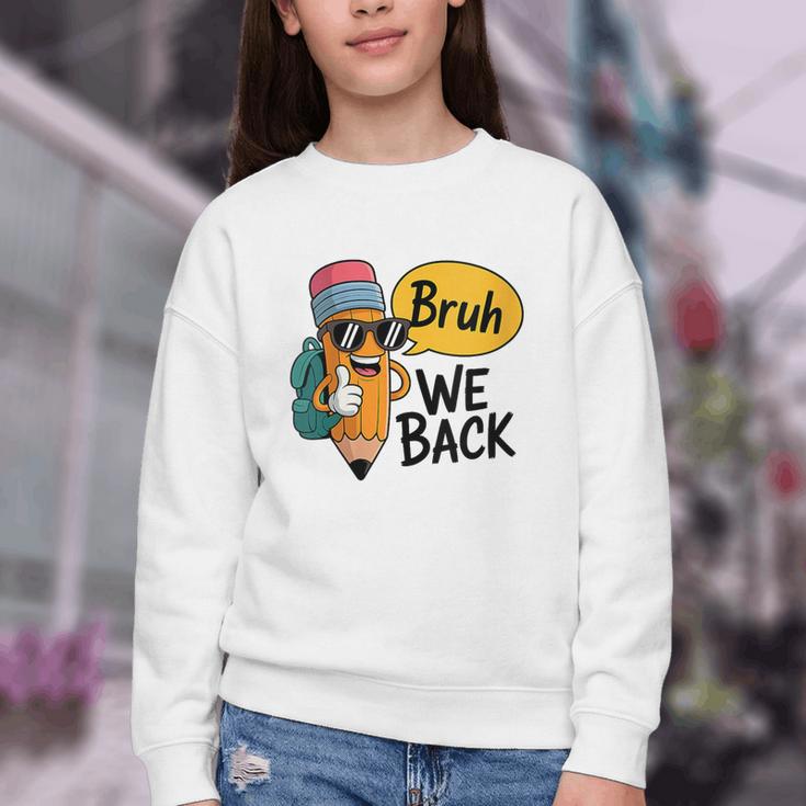 Cool Cartoon Pencil Saying Bruh Back To School Youth Crewneck Sweatshirt