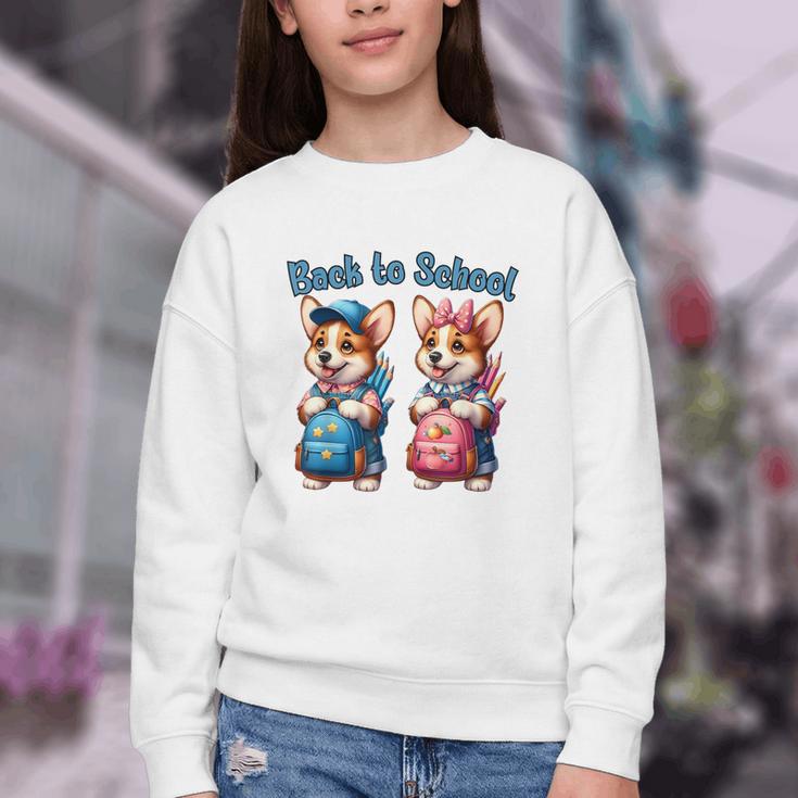 Corgi Dog Student To School Happy Back To School Youth Crewneck Sweatshirt