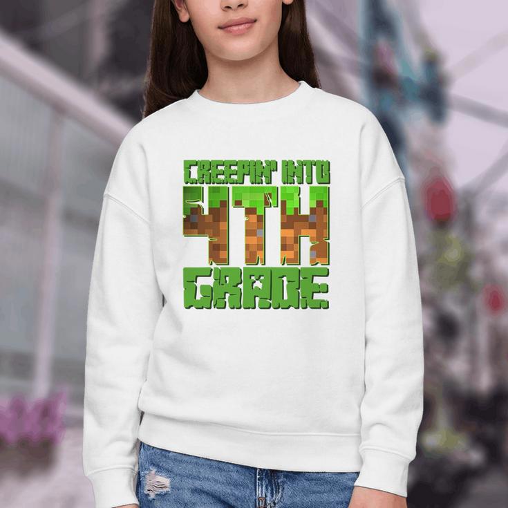 Creepin’ Into 4th Grade Kids Boy Gamer Pixel Back To School Performance Youth Crewneck Sweatshirt