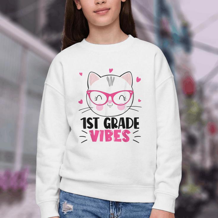 Cute 1st Grade Vibes Cat Kitten Lover Back To School Girls Youth Crewneck Sweatshirt Cute 1st Grade Vibes Cat Kitten Lover Back To School Girls Youth Crewneck Sweatshirt