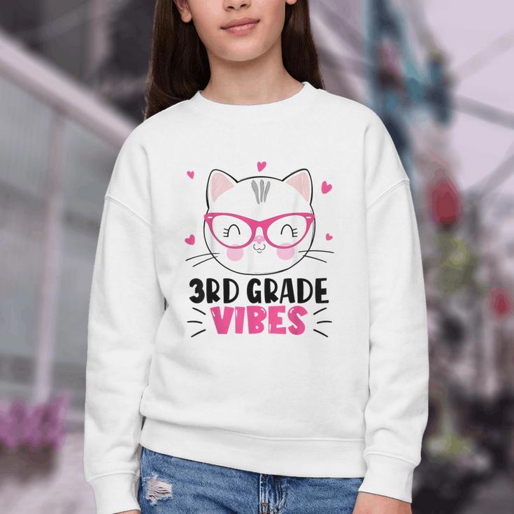 Cute 3rd Grade Vibes Cat Kitten Lover Back To School Girls Youth Crewneck Sweatshirt