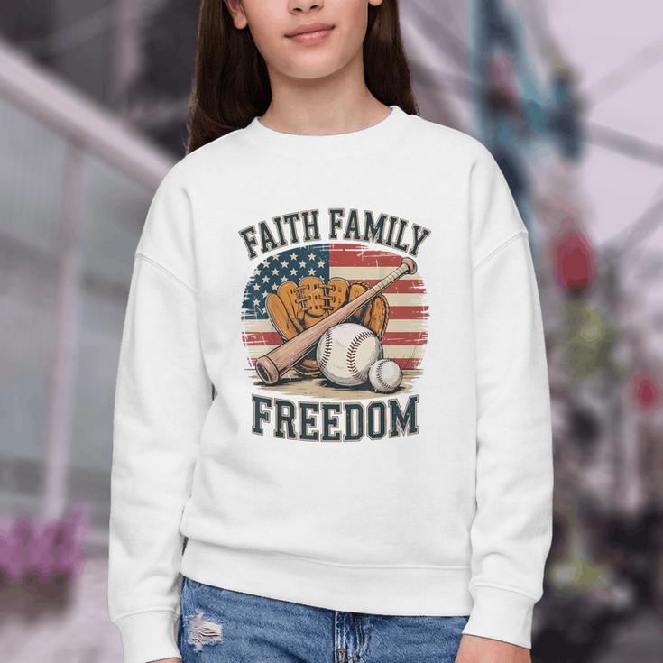 Faith Family Freedom Patriotic Christian Baseball Game Day Youth Crewneck Sweatshirt Faith Family Freedom Patriotic Christian Baseball Game Day Youth Crewneck Sweatshirt