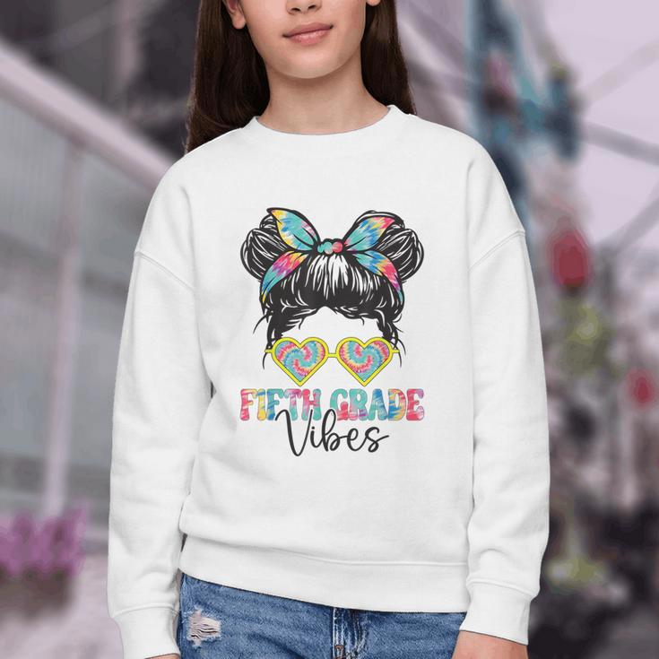 Fifth Grade Vibes Messy Hair Bun Girl Back To School 5th Youth Crewneck Sweatshirt Fifth Grade Vibes Messy Hair Bun Girl Back To School 5th Youth Crewneck Sweatshirt