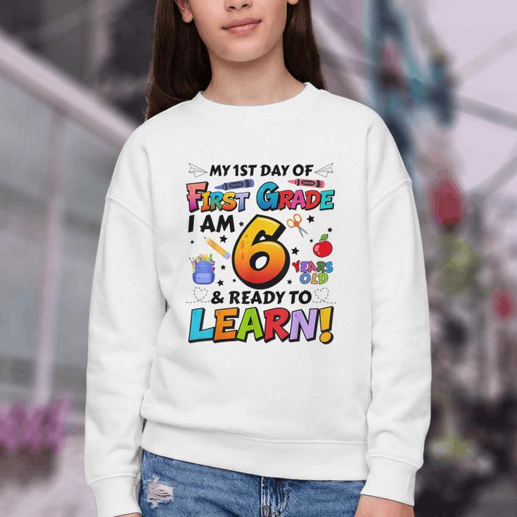 First 1st Grade First Day Of School Back To School Kids Youth Crewneck Sweatshirt First 1st Grade First Day Of School Back To School Kids Youth Crewneck Sweatshirt