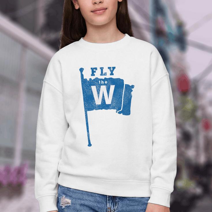 Fly The W Chicago Baseball Winning Flag Distressed Premium Tri-Blend Youth Crewneck Sweatshirt