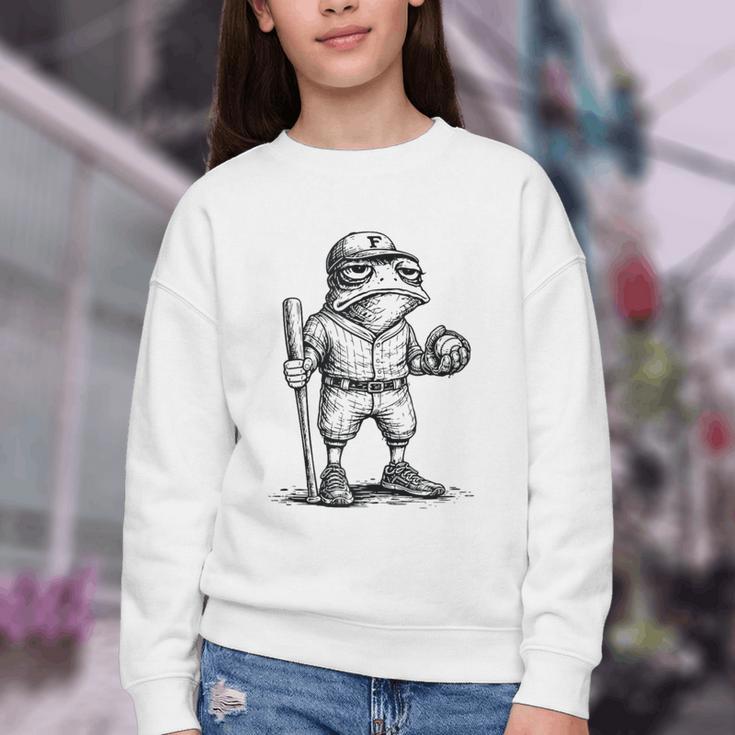 Frog Basketbal Men Women Grumpy Frog Playing Baseball Youth Crewneck Sweatshirt