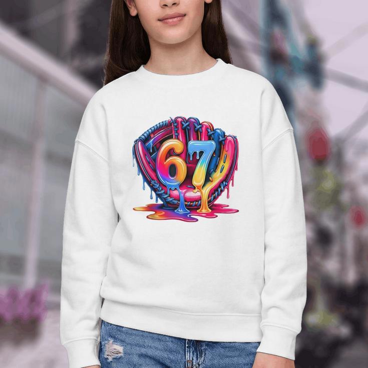 Gen Alpha Slang Ice Cream Drip Six Seven 67 Baseball Catcher Youth Crewneck Sweatshirt Gen Alpha Slang Ice Cream Drip Six Seven 67 Baseball Catcher Youth Crewneck Sweatshirt