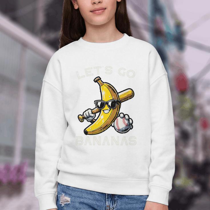 Lets Go Bananas Baseball Retro Sports Boys Kids Men Youth Premium Tri-Blend Youth Crewneck Sweatshirt