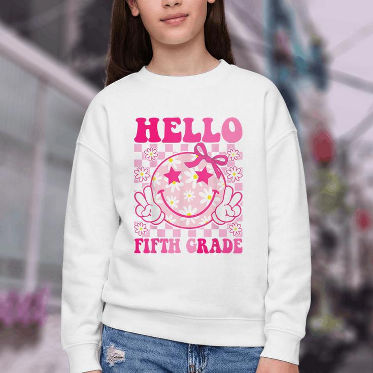 Hello Fifth Grade Coquette Bow Back To School 5th Grade Girl Youth Crewneck Sweatshirt