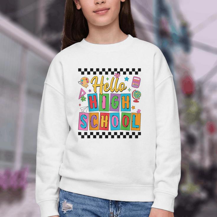Hello Highshool First Day Of School Back To School Boy Girls Youth Crewneck Sweatshirt