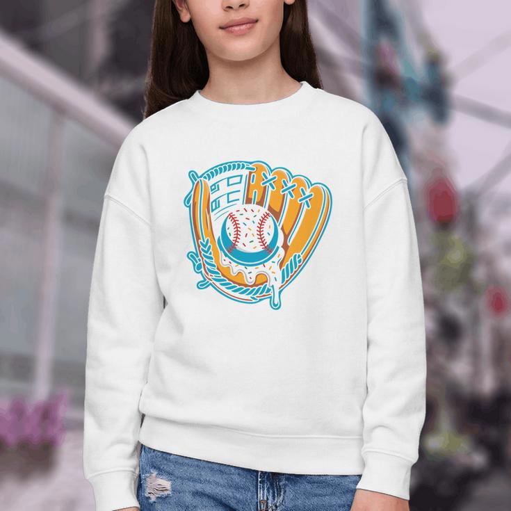 Ice Cream Baseball Mitt Drippy Scoop Baseball Sports Youth Crewneck Sweatshirt Ice Cream Baseball Mitt Drippy Scoop Baseball Sports Youth Crewneck Sweatshirt