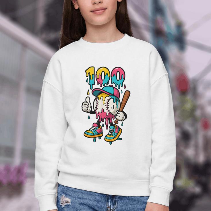 Ice Cream Drip Baseball Party 100 Days Of School Teacher Youth Crewneck Sweatshirt Ice Cream Drip Baseball Party 100 Days Of School Teacher Youth Crewneck Sweatshirt