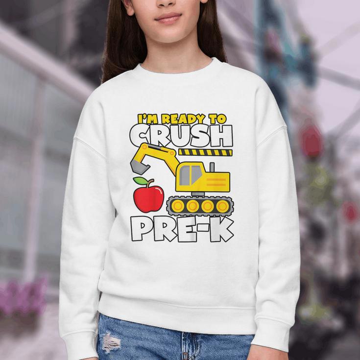 I'm Ready To Crush Pre-K Excavator Back To School Boys Youth Crewneck Sweatshirt