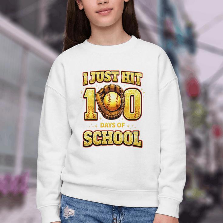 I Just Hit 100 Days Of School Baseball Boys Kids 100th Day Youth Crewneck Sweatshirt I Just Hit 100 Days Of School Baseball Boys Kids 100th Day Youth Crewneck Sweatshirt