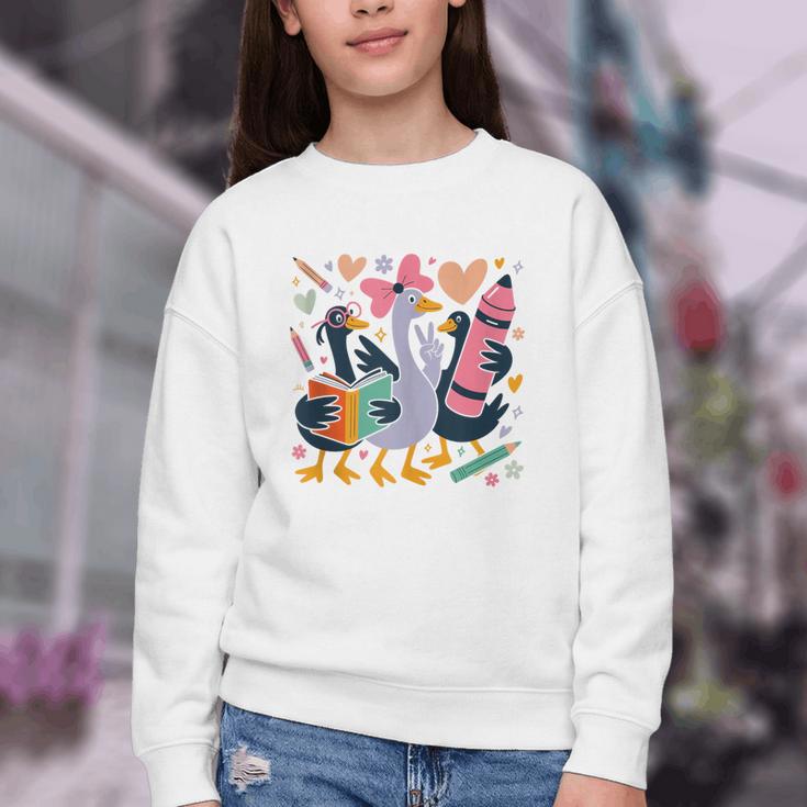 Kindergarten 1st Grade Goose Back To School Girls Youth Crewneck Sweatshirt