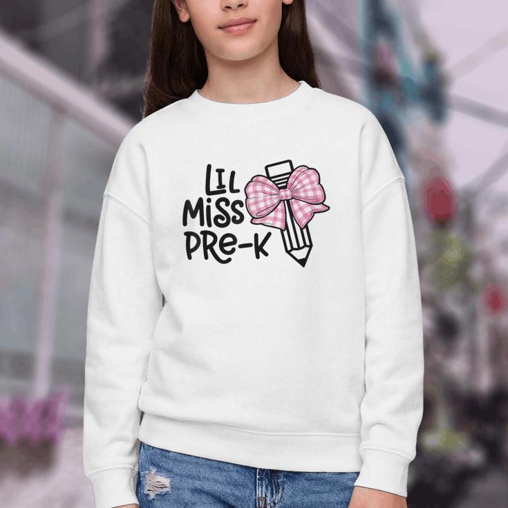 LiL Miss Pre-K Girls Coquette Bow Gingham Bow Back To School Youth Crewneck Sweatshirt