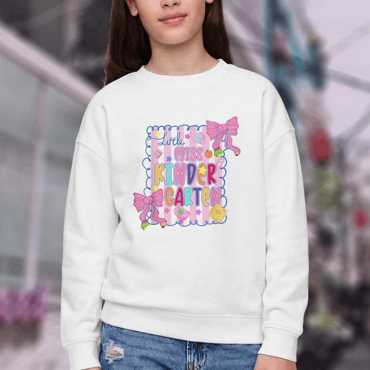 Little Miss Kindergarten Kids Girls Coquette Back To School Youth Crewneck Sweatshirt