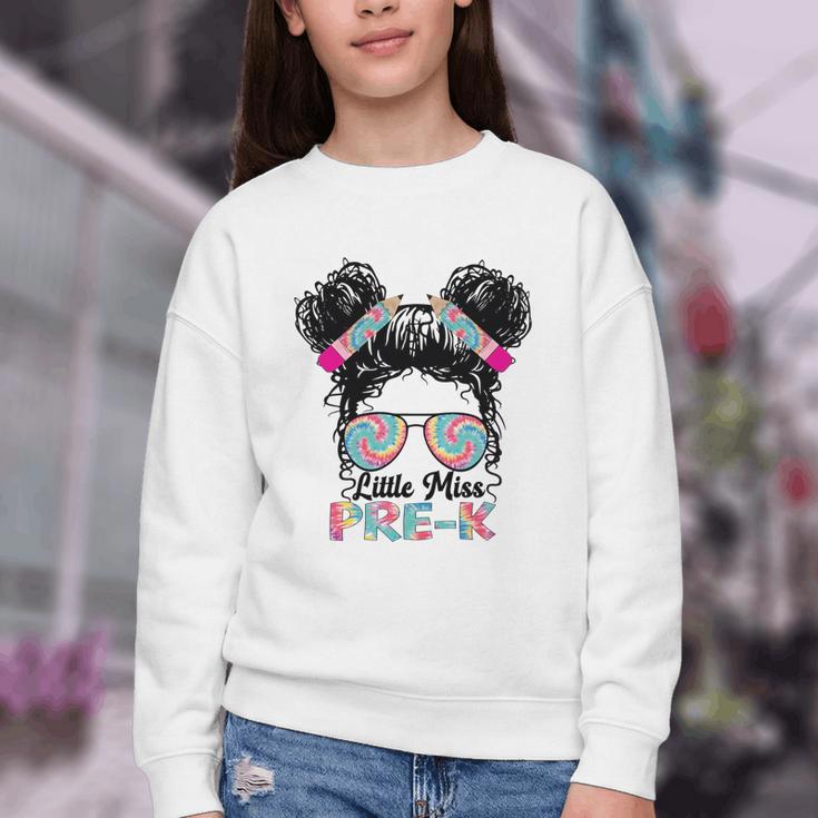 Little Miss Pre-K Girls Back To School Messy Bun Performance Youth Crewneck Sweatshirt