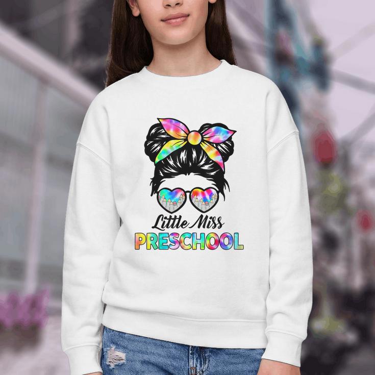 Little Miss Preschool First Day Back To School Girls Kids Youth Crewneck Sweatshirt