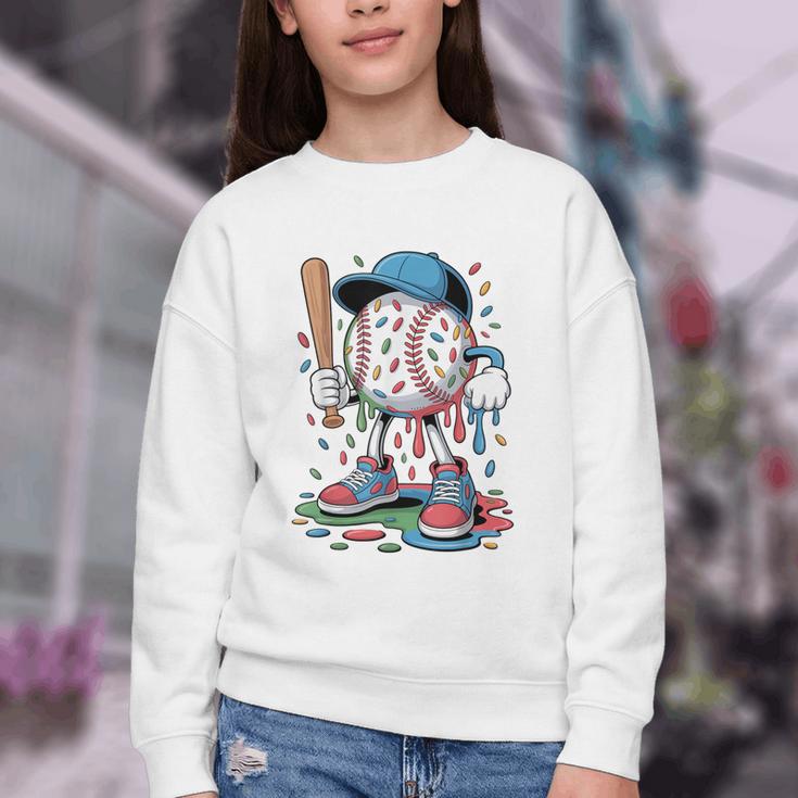 Melting Slime Sprinkle Baseball Mascot With Bat Youth Crewneck Sweatshirt Melting Slime Sprinkle Baseball Mascot With Bat Youth Crewneck Sweatshirt