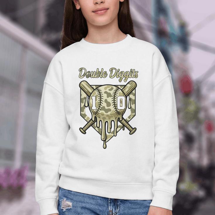 Old School Camo Baseball Drip Double Digits 10th Birthday Youth Crewneck Sweatshirt