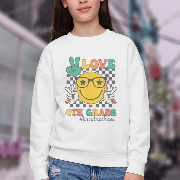Peace Love 4th Grade Cute Smile Face Back To School Girls Youth Crewneck Sweatshirt Peace Love 4th Grade Cute Smile Face Back To School Girls Youth Crewneck Sweatshirt