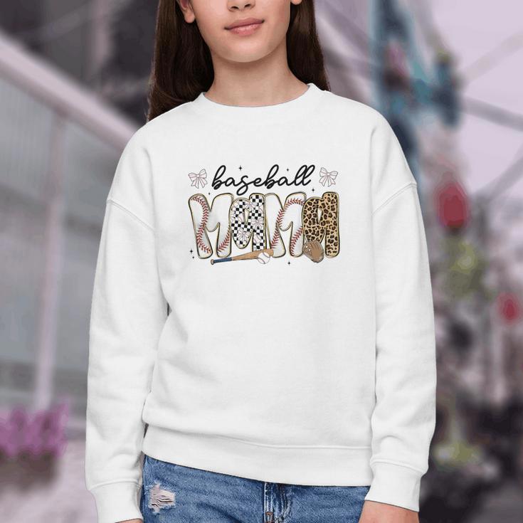 Preppy Baseball Mama Coquette Bow Game Day Mom Mother Youth Crewneck Sweatshirt