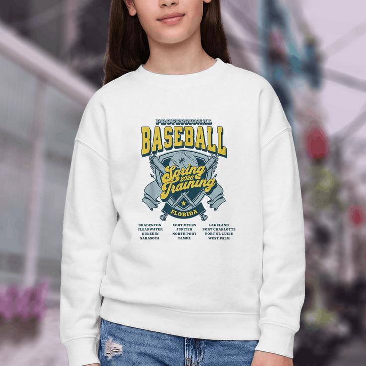 Professional Baseball Spring Training 2026 Florida Cities Youth Crewneck Sweatshirt Professional Baseball Spring Training 2026 Florida Cities Youth Crewneck Sweatshirt