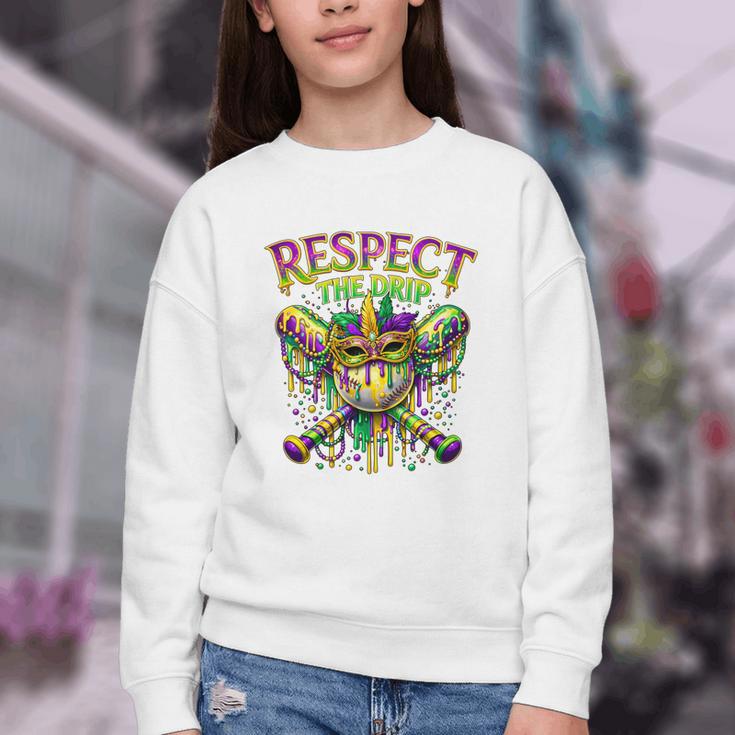 Respect The Drip Mardi Gras Baseball Ice Cream Boys Carnival Youth Crewneck Sweatshirt