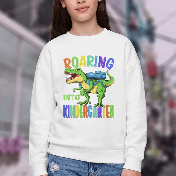 Roaring Into Kindergarten DinosaurRex Back To School Boys Performance Youth Crewneck Sweatshirt