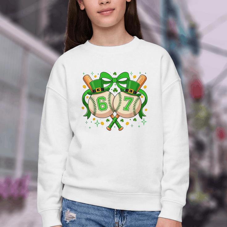 Six Seven 67 Meme Baseball Coquette Bow St Patrick's Day Youth Crewneck Sweatshirt